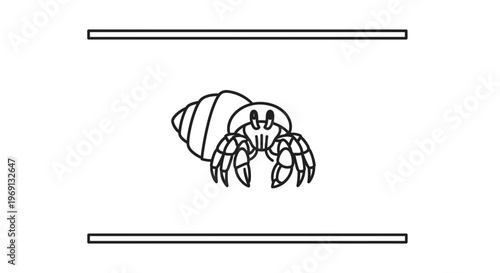 Adorable hermit crab outlined in crisp black and white on a pristine background an endearing
