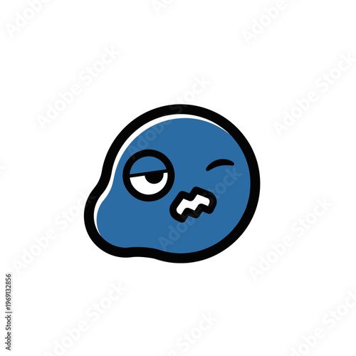 Cute blue blob character with a winking eye and wavy mouth.