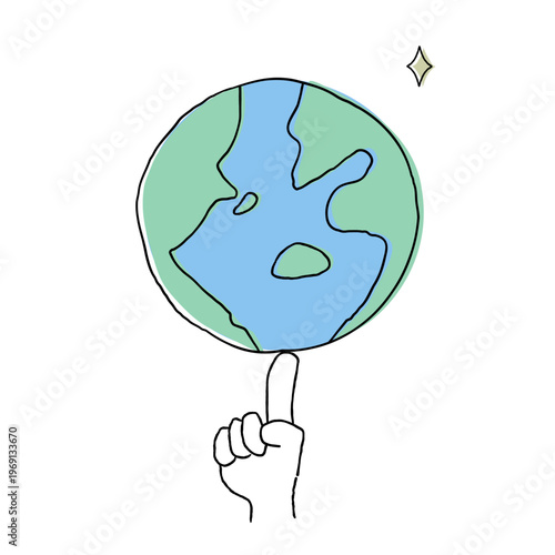 地球を指で支えるサステナブルなイメージラスト