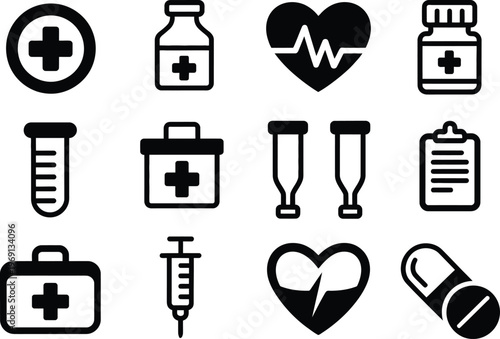 Medical including heart pulse first aid kit and syringe