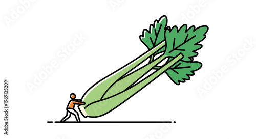Illustrative depiction of an individual exerting significant effort to move an enormous celery stalk