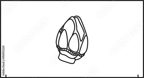 Stylized abstract outline of an ornate organic form with intricate line art details