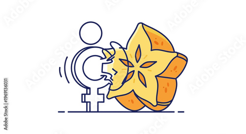 Minimalist female symbol intertwined with vibrant star fruit representing natural vitality and