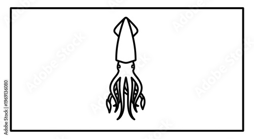 Stylized minimalist line art of an aquatic cephalopod, capturing oceanic simplicity and elegant form