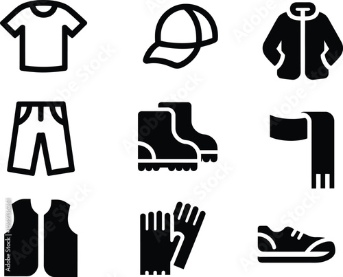 Black of clothing and footwear on white background