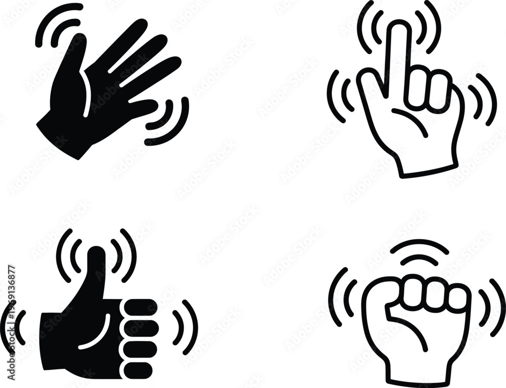 Obraz premium Four hand gesture with vibration lines wave finger
