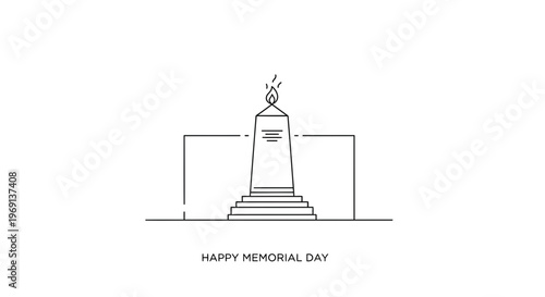 Minimalist Line Art Vector Illustration of a Commemorative Monument with an Eternal Flame Design