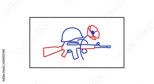 Symbolic Remembrance Emblem: A minimalist line art representation of military honor, peace, and