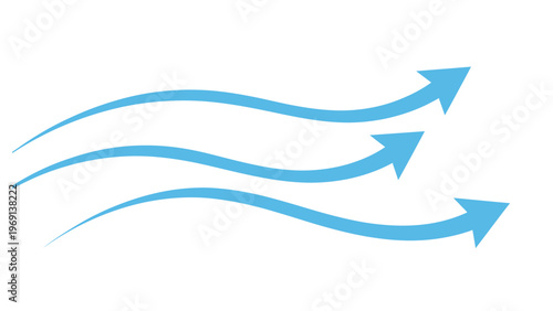 A stylized illustration of two wavy blue arrows pointing upwards and to the right on a white background