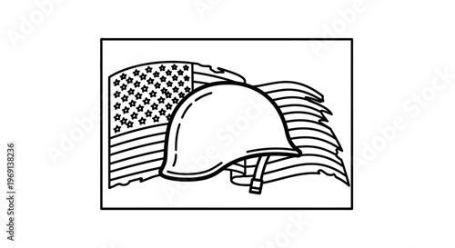 Patriotic Emblem of American Military Service and National Pride Line Art Illustration