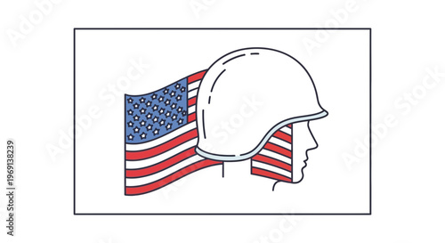 Minimalist patriotic illustration of national defense and military dedication to freedom