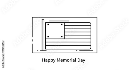 Minimalist outline illustration of the American flag for Memorial Day remembrance graphic