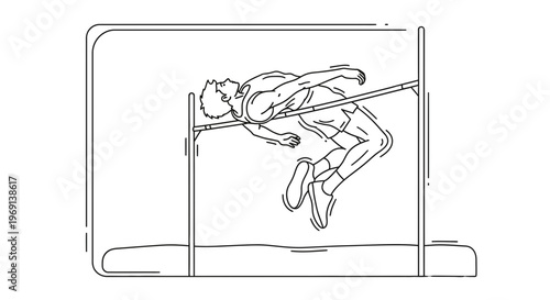 Dynamic line art captures an athlete's impressive high jump clearance during a track and field event