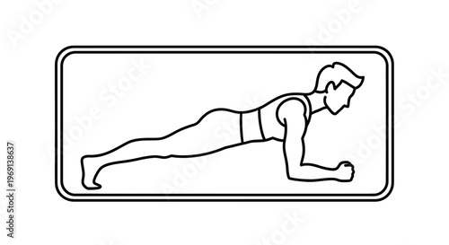 Minimalist Line Art Illustration of a Person Performing a Core Strengthening Plank Exercise for