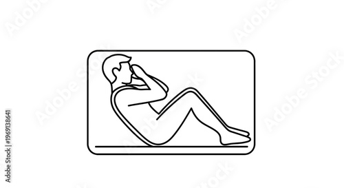 Simple black and white vector icon of an individual engaged in core strength training for fitness