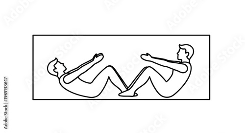 Dynamic outline illustration of two individuals performing synchronized core exercises for health