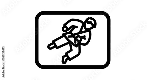 Dynamic martial arts icon depicting a person executing a powerful high kick within a rounded frame