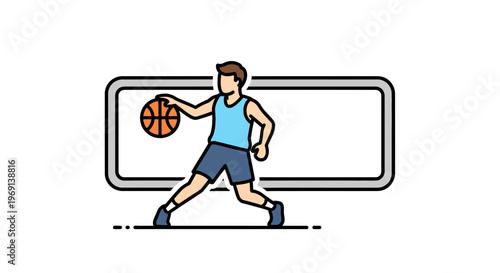 Vibrant vector illustration showcasing a male basketball player actively dribbling the ball