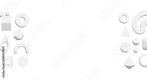 Collection of abstract 3d geometric shapes with soft shadows on a clean white