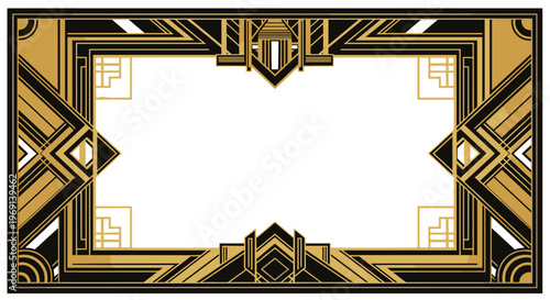 Elegant art deco frame with geometric patterns in gold black and white