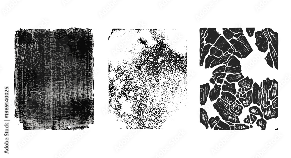 Obraz premium Collection of three abstract black and white textured graphic resource shapes