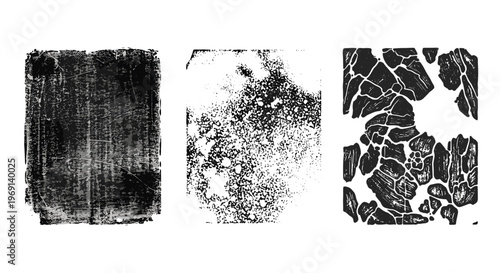 Collection of three abstract black and white textured graphic resource shapes
