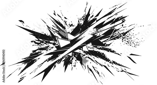 Explosive abstract black ink splash and splatter effect on white background
