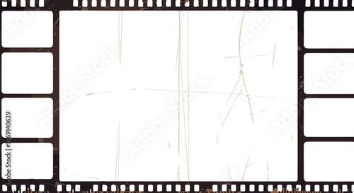 Vintage film strip with empty frames and perforations retro cinema background