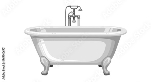 Classic clawfoot bathtub with vintage faucet isolated on a clean white background
