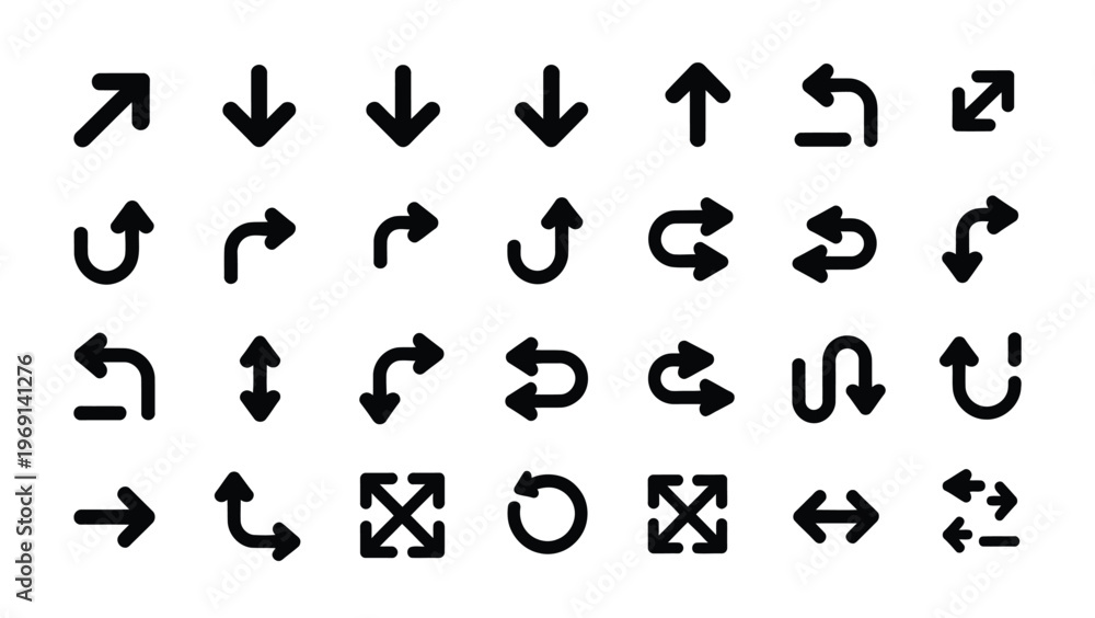 Fototapeta premium A collection of various black arrow symbols on a white background