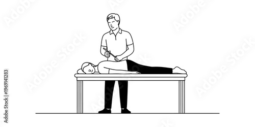 A professional therapist performing manual spine treatment on a patient lying on a clinic table Vector, illustration