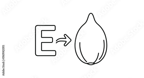 Minimalist line icon illustrating vitamin e nutrient symbol with arrow pointing to seed or capsule
