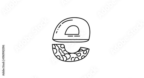 Minimalist line art illustration of a freshly sliced avocado with its seed for healthy lifestyle