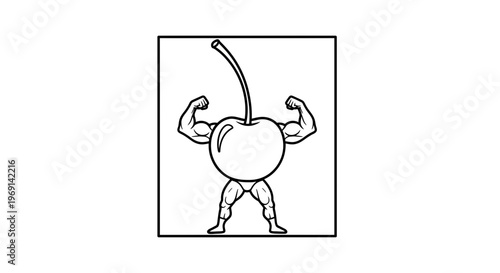Powerful cherry illustration displaying impressive muscular physique symbolizing fruit power and