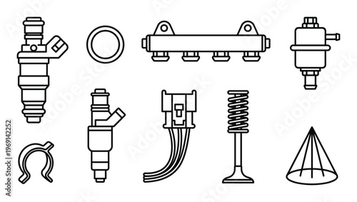 Detailed outline of automotive fuel system components for vehicle repair and technical illustration