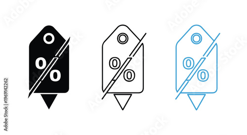 Set of three discount tag icons with percentage symbols crossed out, representing no sale or zero discount