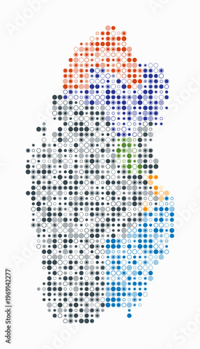 Qatar, shape of the country build of colored cells. Digital style map of the Qatar on white background. Small size circle blocks. Awesome vector illustration.