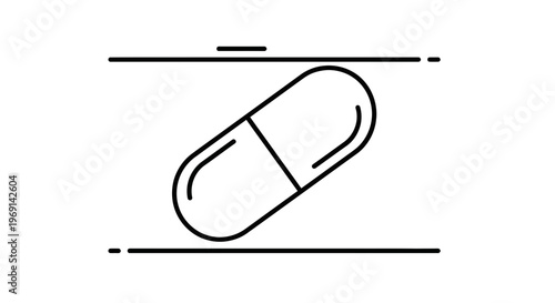 Modern minimalist line art illustration of a medical capsule, perfect for health and science designs