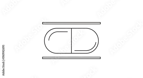Minimalist black line art illustration of a medical capsule or drug pill representing health and