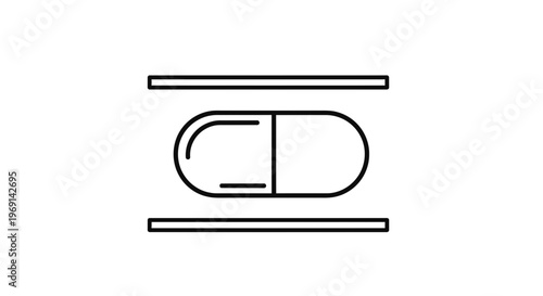 Minimalist line art icon representing a medical capsule for health and wellness applications