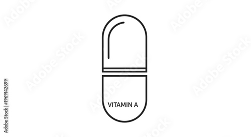 Minimalist outline illustration of a Vitamin A capsule for dietary health and wellness concepts