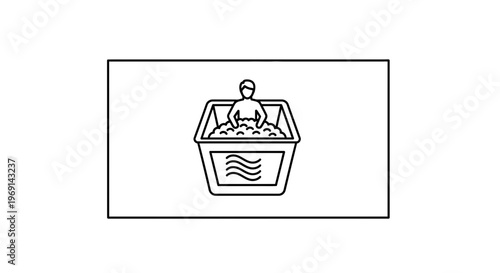 Minimalist line art icon depicting a serene individual immersed in a soothing spa tub experience