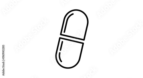Minimalist Black Outline Medical Capsule Icon Representing Pharmaceutical Health and Wellness