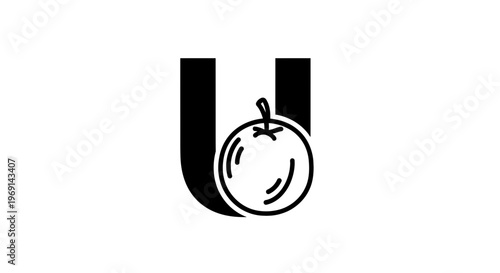 Unique typographic design featuring initial U combined with an elegant fruit illustration minimal