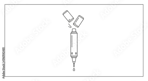 Minimalist outline depiction of a modern electronic vapor device with a liquid droplet forming