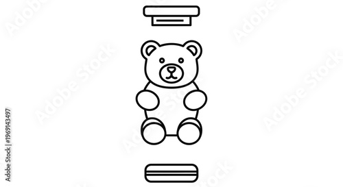 Minimalist outline drawing of a beloved gummy bear candy held within a clear container or capsule