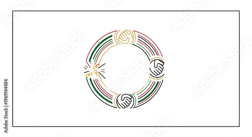 Circular network of human connections with a broken link symbolizing a challenge or disruption