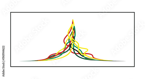Dynamic interplay of vibrant colored lines forming an energetic upward surge on a pristine white
