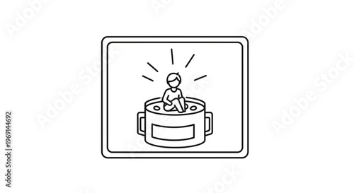 Minimalist icon illustrating a person finding ultimate comfort inside a warm beverage mug