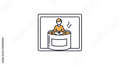 Minimalist icon illustrating an individual finding serene comfort within a warm, steaming vessel